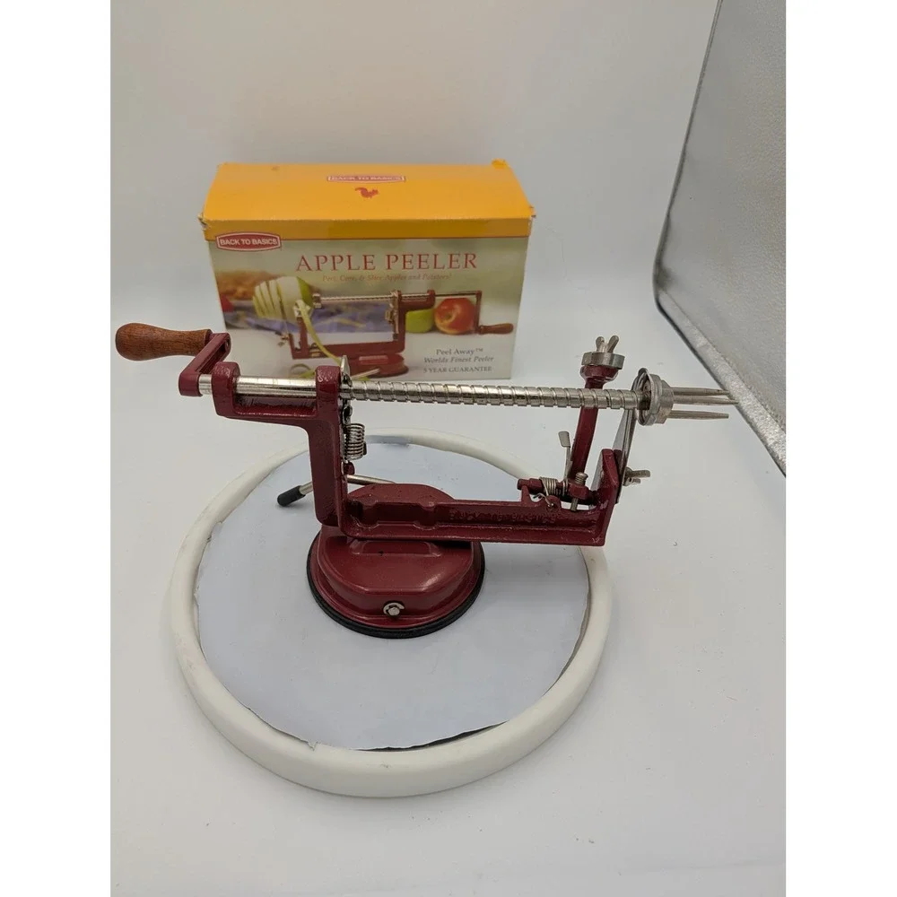 Back‎ to Basics Peel Away Apple Peeler Red Cast Iron Suction Base Corer Slicer
